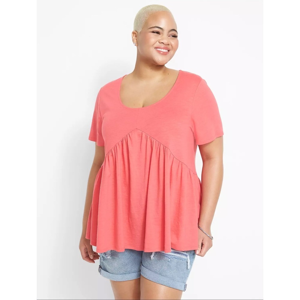 Lane Bryant Women's Plus Size 14/16 coral Babydoll Top Short‎ Sleeve Blouse
